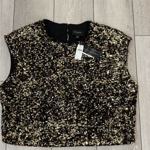 Banana Republic Sequin Sleeveless Cropped Top - Black and Gold XL NWT